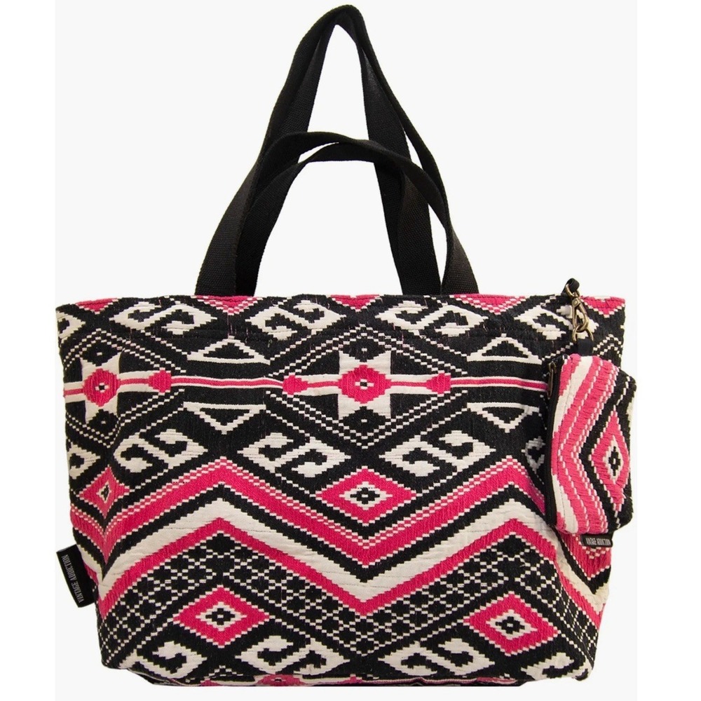 Boho Aztec Jacquard Tote Pink Black Large Travel Bag & Pouch Vintage Addiction